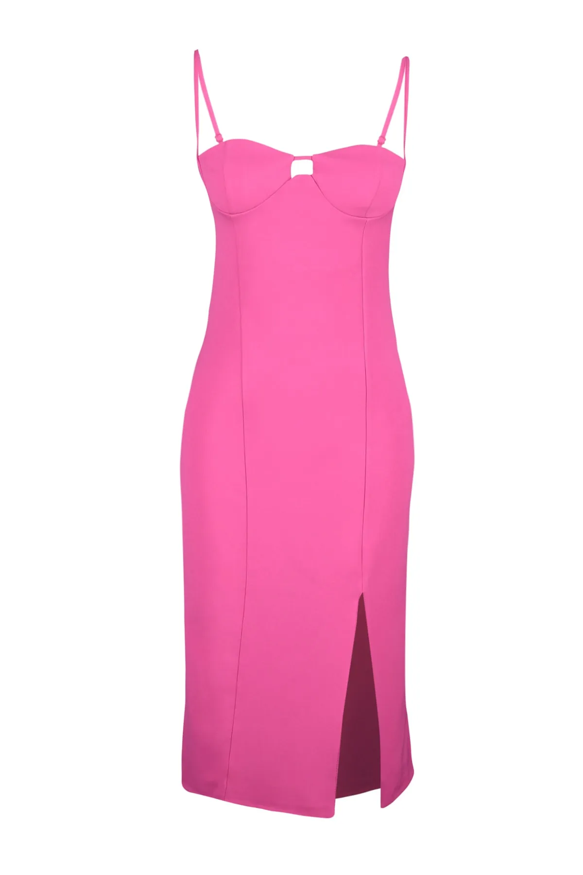 Trendyol Collection  Tailliertes Abendkleid in Fuchsia mit gewebtem Fenster/Ausschnittdetail TPRSS23EL00223