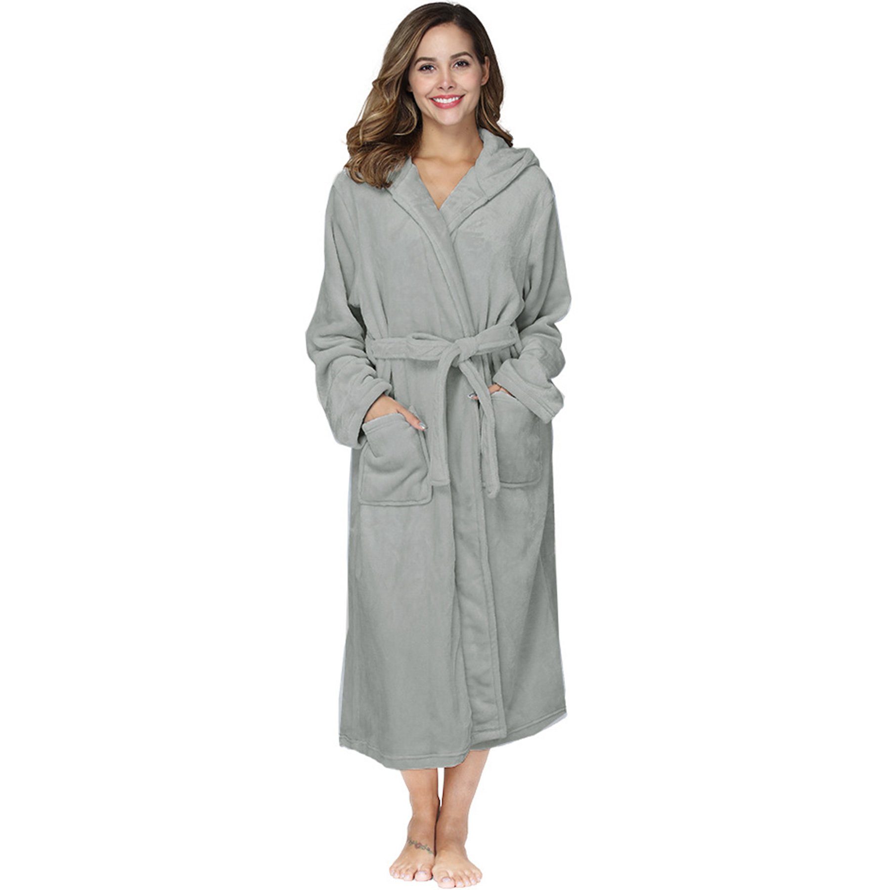 CALIYO Bademantel Bademantel Damen Flauschig, Morgenmantel Damen, Kuschelige Bademäntel, Kapuze, Gürtel, weicher langer Bademantel, dicke Bademäntel für Damen, Hausmantel