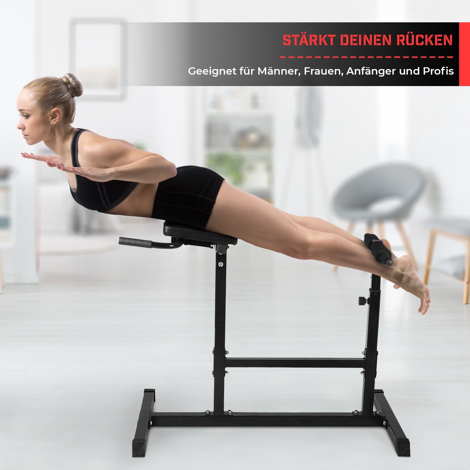 Physionics Rückentrainer Hyperextension Rückentrainer - 5-stufig höhenverstellbar, 200 kg