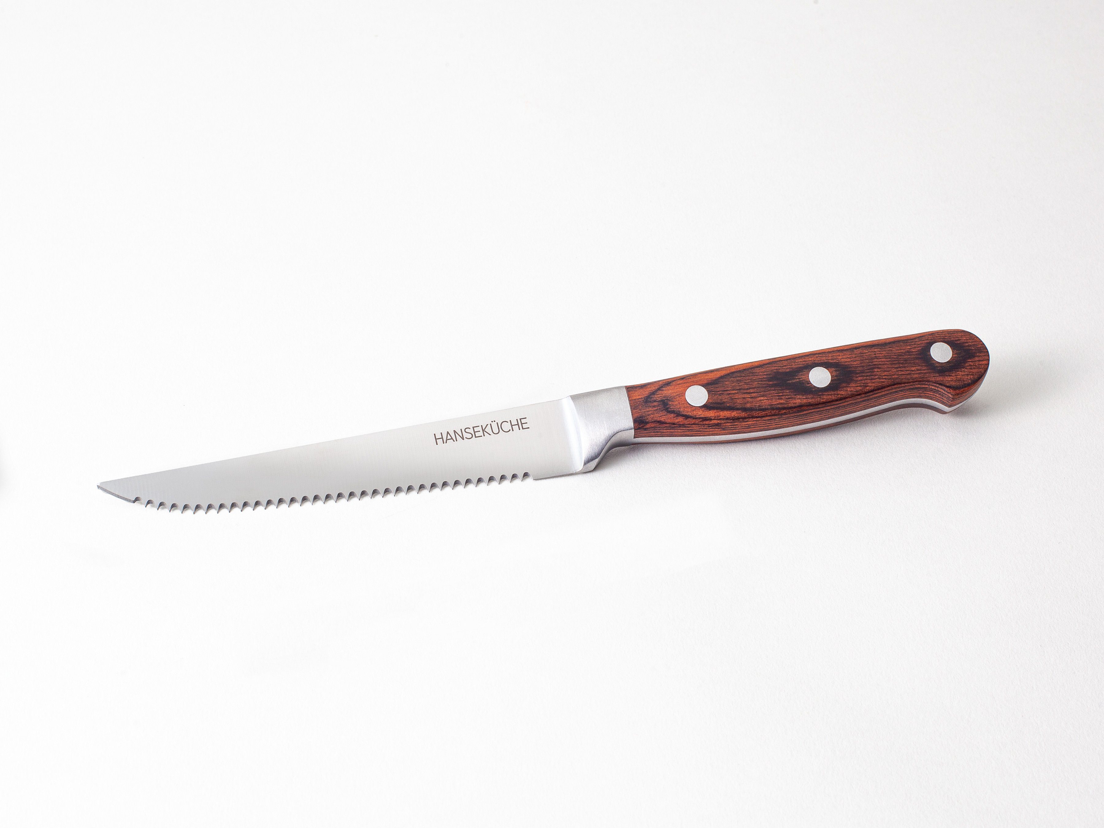 Hanseküche Steakmesser Steakmesser 6er Set – mit Holzgriff (Braun) (6 Stück), Modernes Design, Geschenkbox