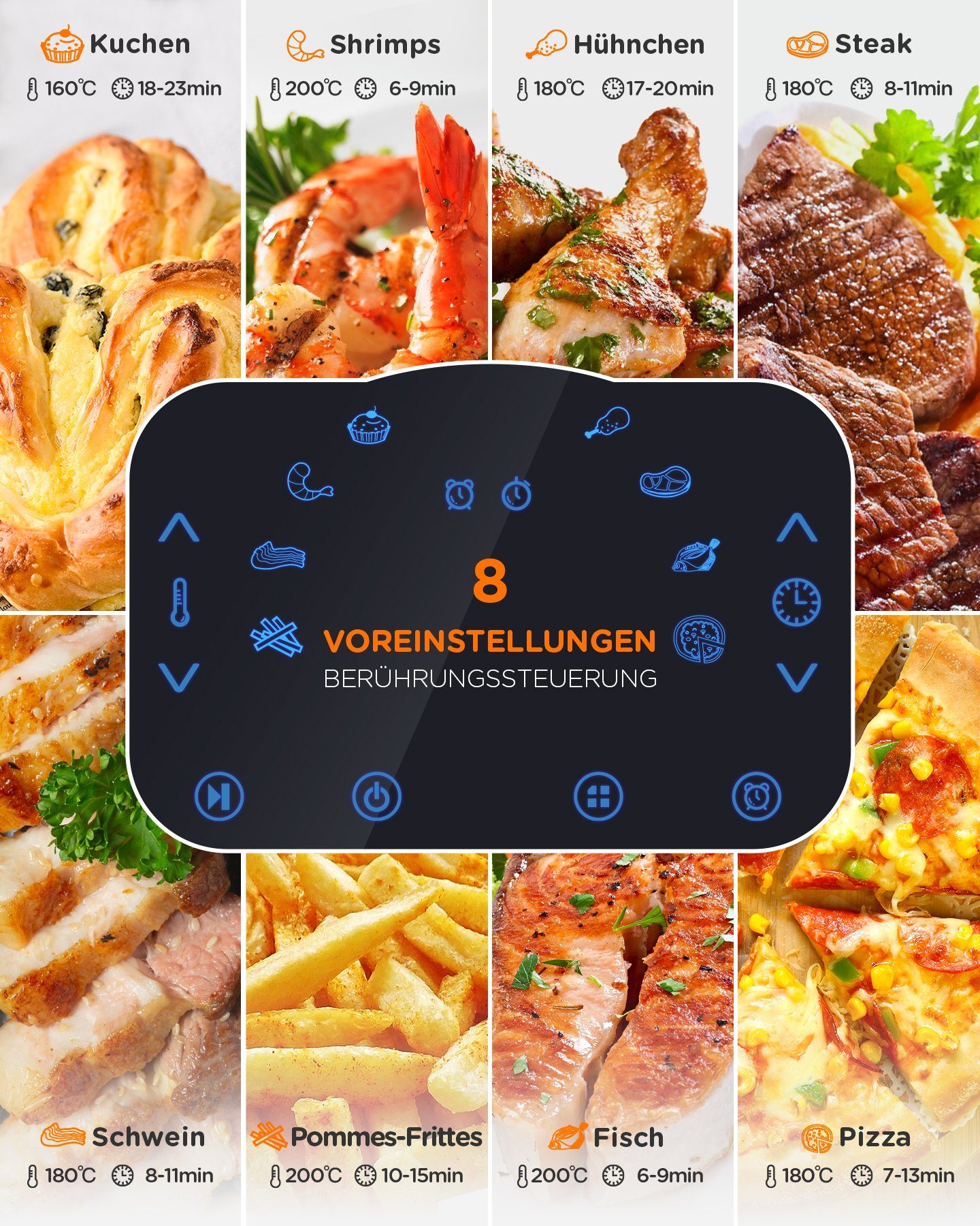 Tomons Heißluftfritteuse XXL 5,5L Elektrofritteuse Airfryer, ohne Fett und Öl, 1800,00 W