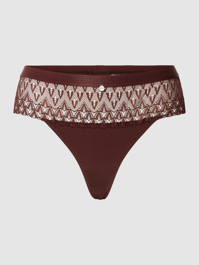 String mit Spitzenbesatz Modell 'Ivette' in dunkelbraun