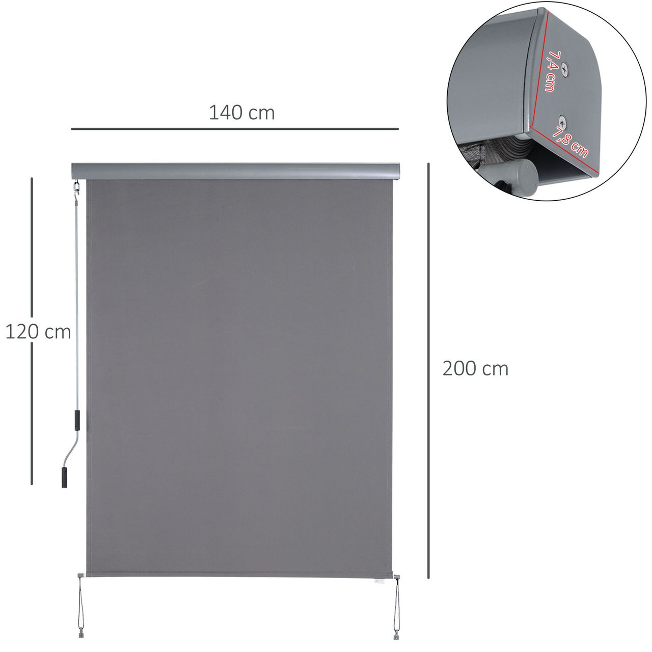 Outsunny Senkrechtmarkise Balkonmarkise Vertikalmarkise Windschutz Seitenrollo Grau 140 x 200 cm