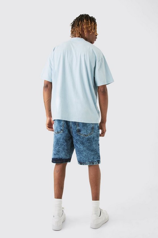 Tall lockere Shorts mit Indigo-Waschung und Farbspritzern