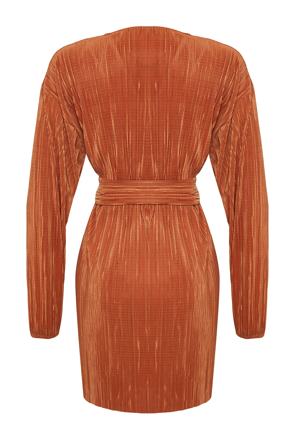Trendyol Collection  Elegantes Abendkleid mit Zimt-Gürtel und Taillenöffnung/Skater-Strick, gefüttert und plissiert TPRAW24EL00108