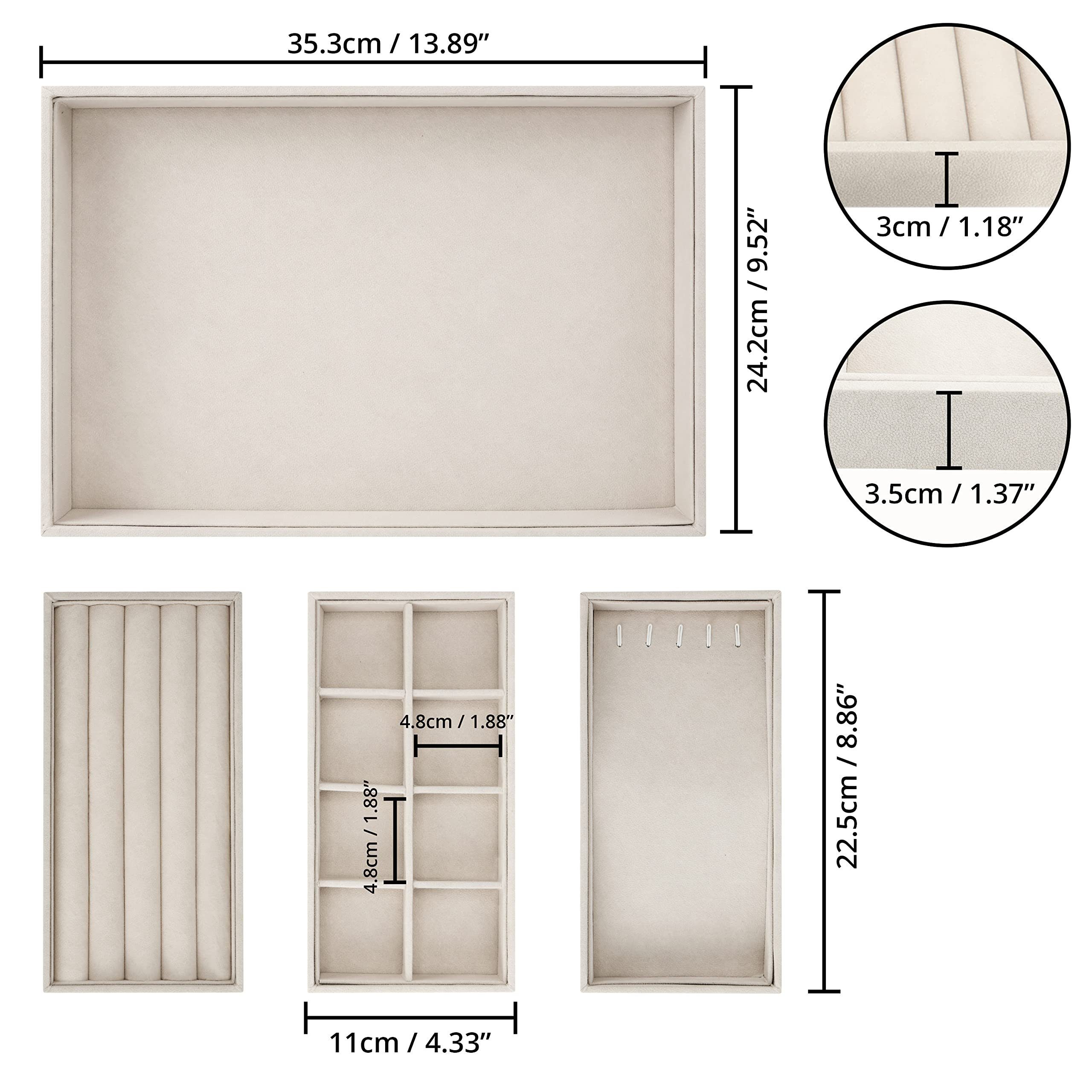 Belle Vous Schmuckständer Cremefarbener Schubladeneinsatz für Schmucktabletts (4er Set), Schmucktablett Creme Schubladeneinsatz (4er Pack)