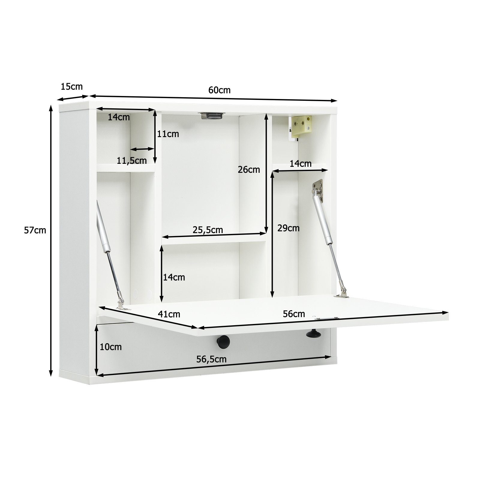 COSTWAY Klapptisch, Wandklapptisch mit Ablagefächern & Schublade