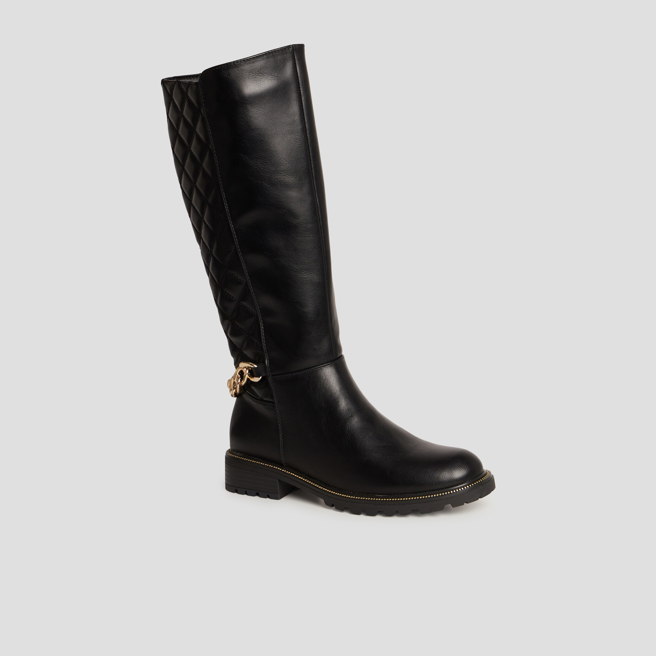 Bottes hautes matelassées avec chaînes noir femme | La Halle