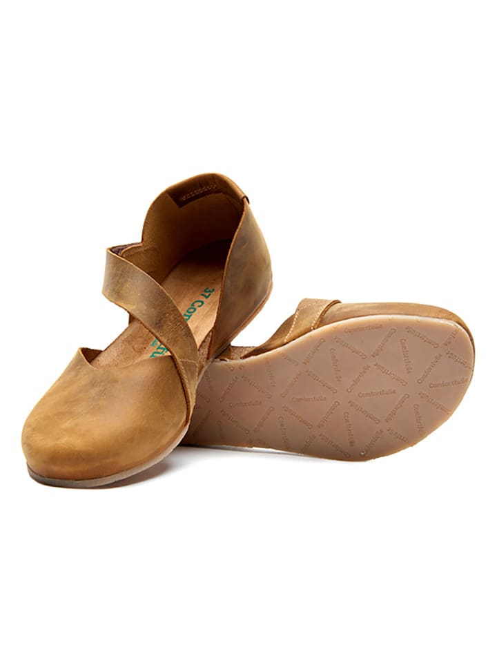 Comfortfusse Leder-Ballerinas in Hellbraun günstig kaufen