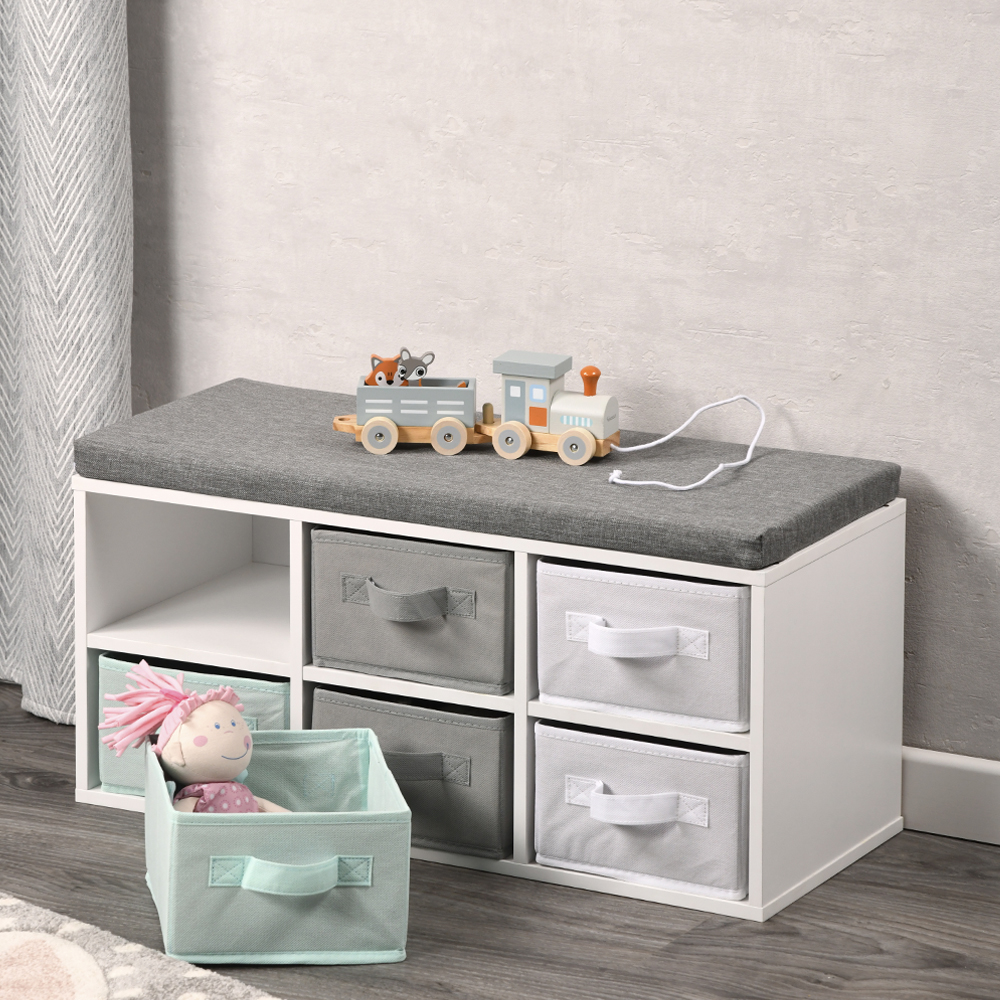 Kesper Kinder-Sitzbank mit Sitzkissen & Aufbewahrungsboxen, weiß