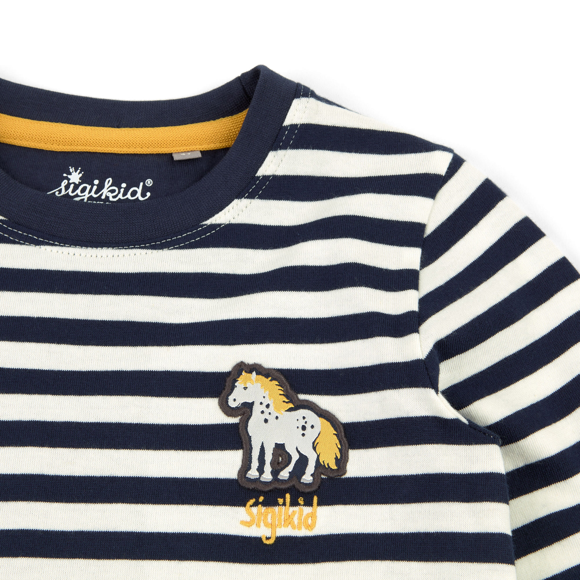 Blau-weiß geringeltes Kinder Langarmshirt Tupfen Pony
