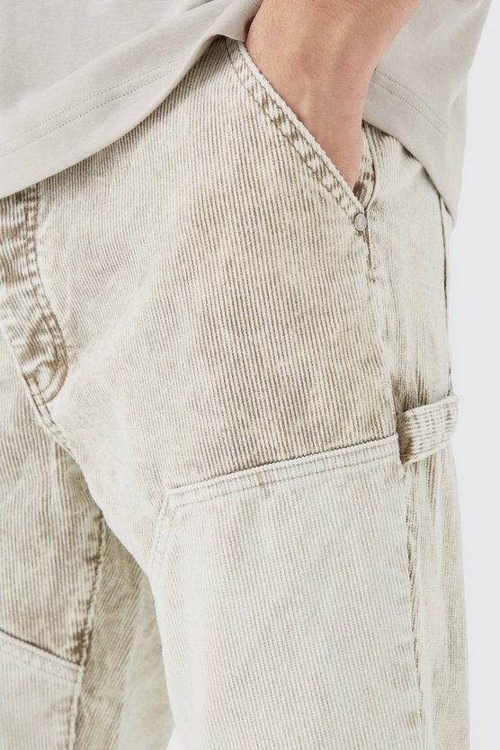 Tall Slim-Fit Colorblock Cord-Hose mit Acid-Waschung