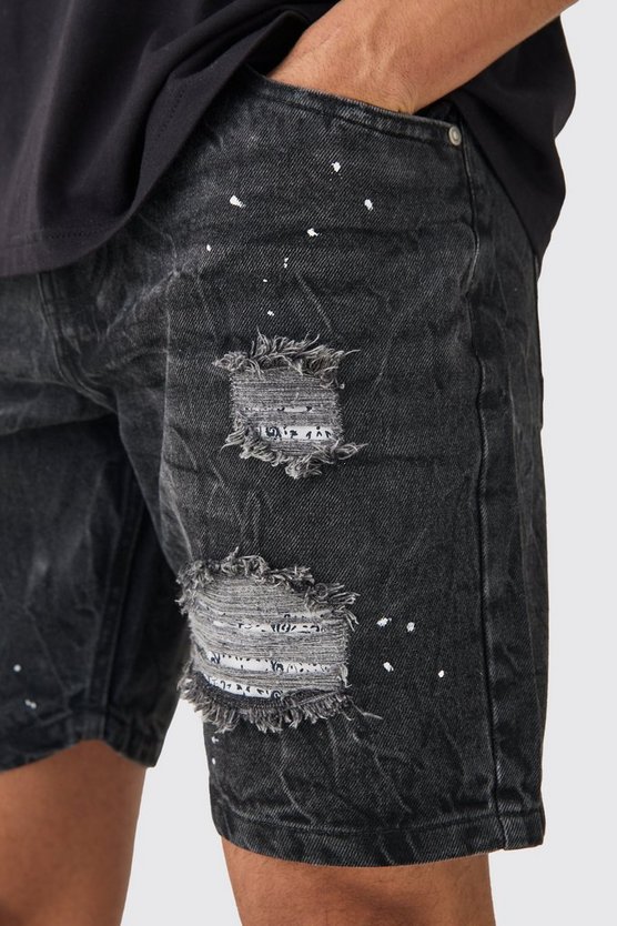 Lockere zerrissene Jeansshorts in Knitteroptik