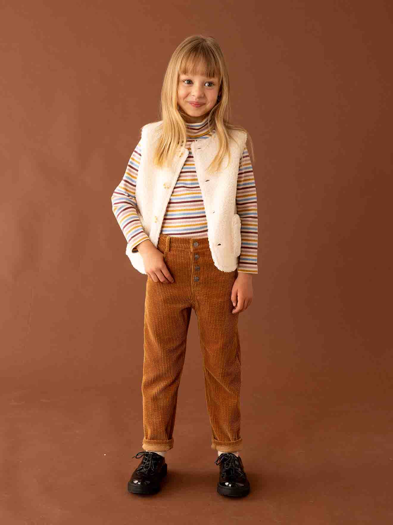 Vertbaudet Mädchen Mom-Fit-Cordhose, Hüftweite SLIM - camel