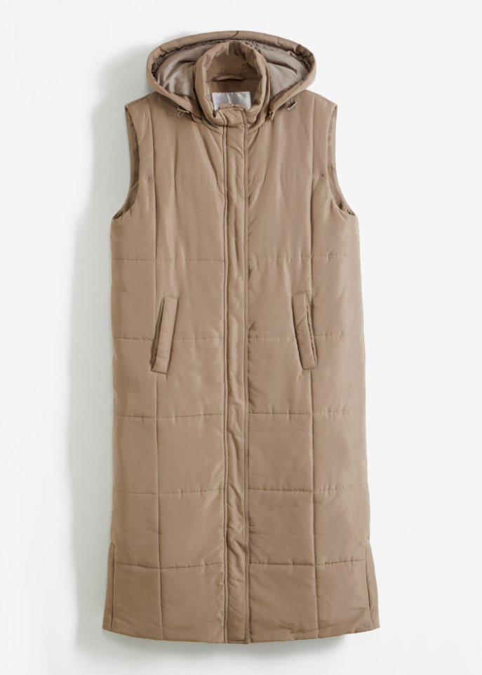Wattierte Puffer-Weste aus recyceltem Polyester in Maxilänge