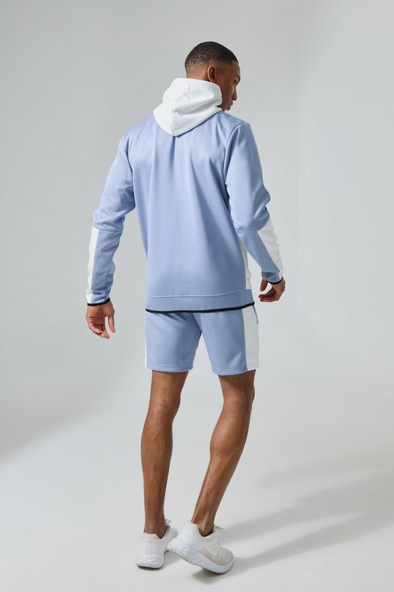 Active kurzer Colorblock Trainingsanzug mit Kapuze und Trichterkragen
