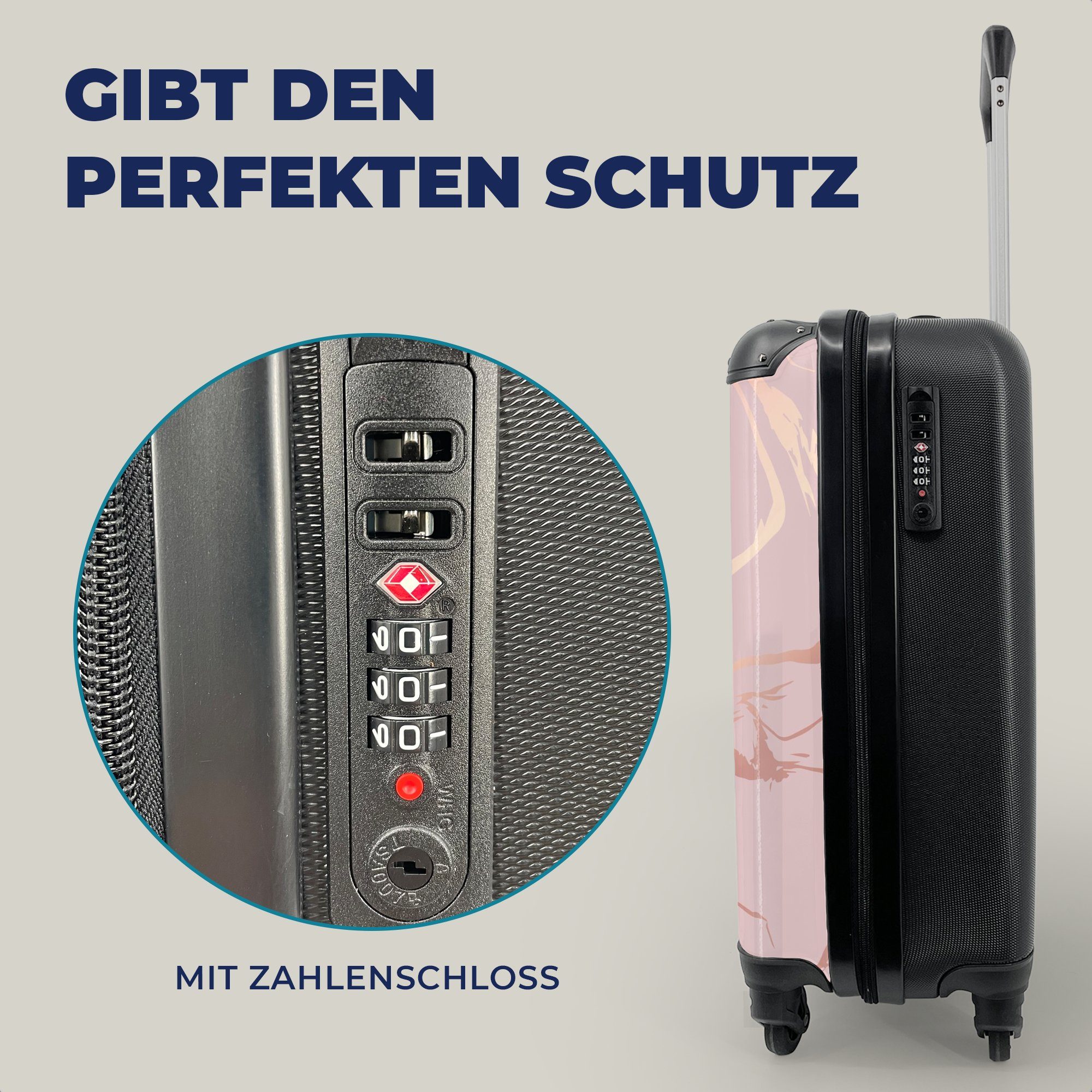 MuchoWow Handgepäckkoffer Marmor - Roségold - Linie, 4 Rollen, Reisetasche mit rollen, Handgepäck für Ferien, Trolley, Reisekoffer