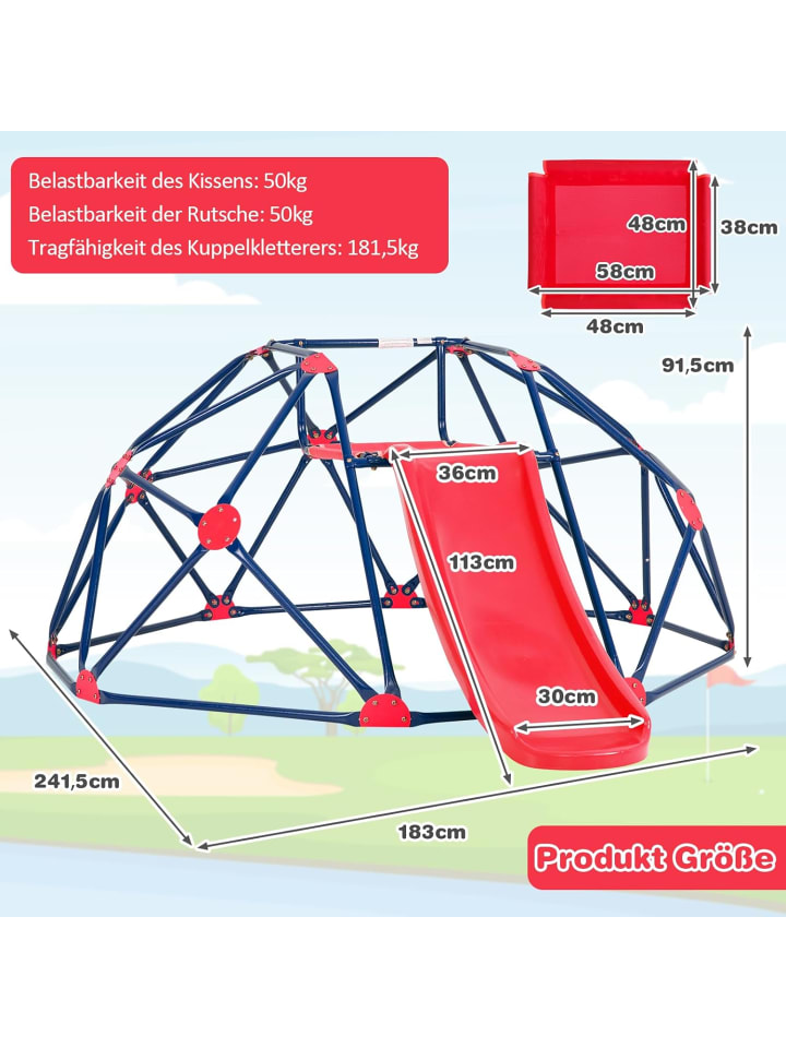 COSTWAY Kletterkuppel mit Rutsche in Rot günstig kaufen onesize