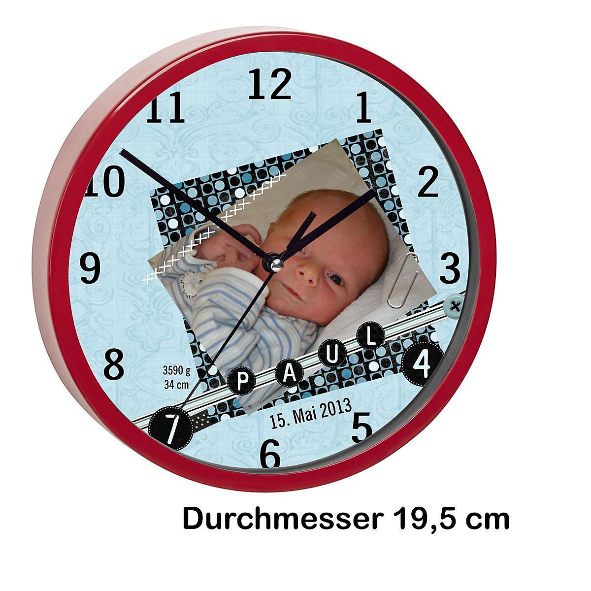 Kinder Wanduhr personalisiert mit Name Scrapbooking blau