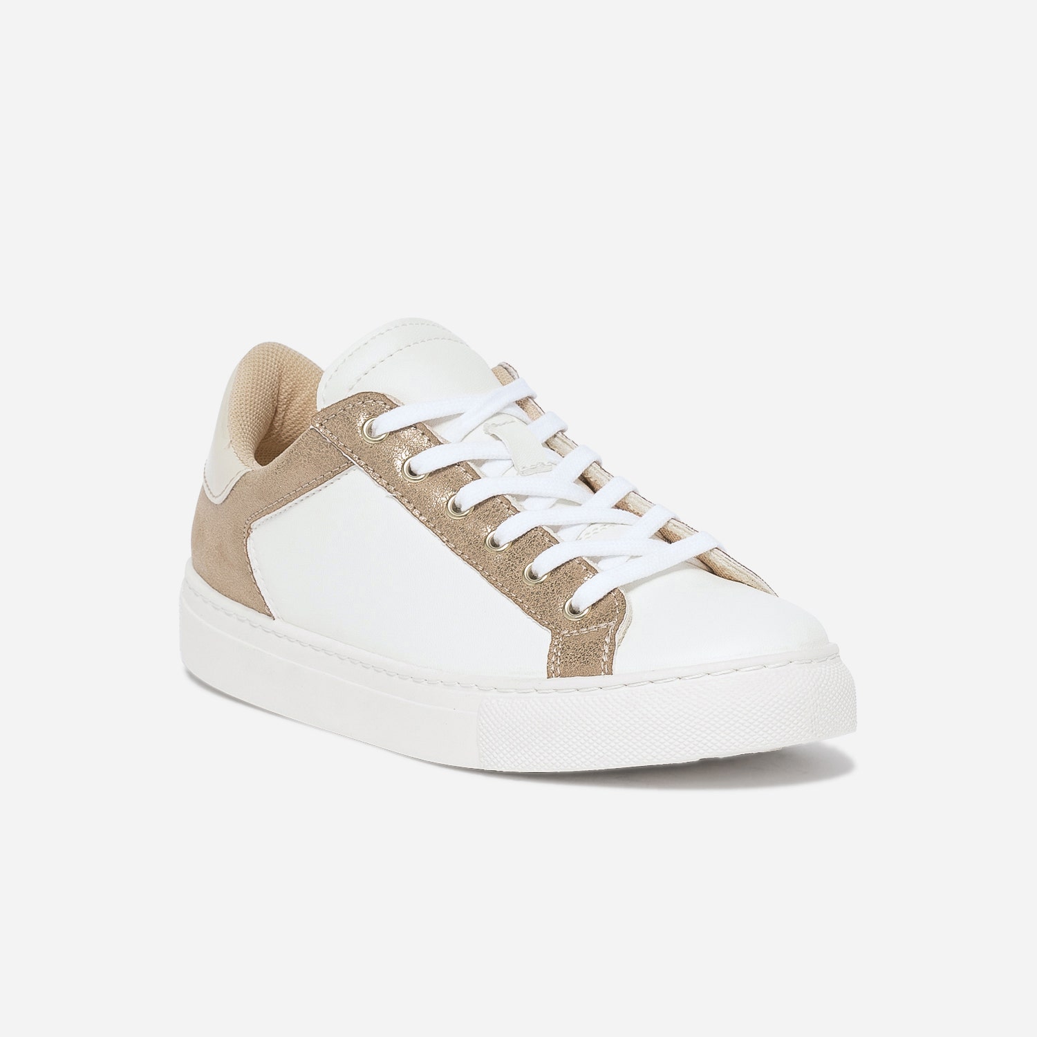 Tennis TEXTO blanche, beige et dorée