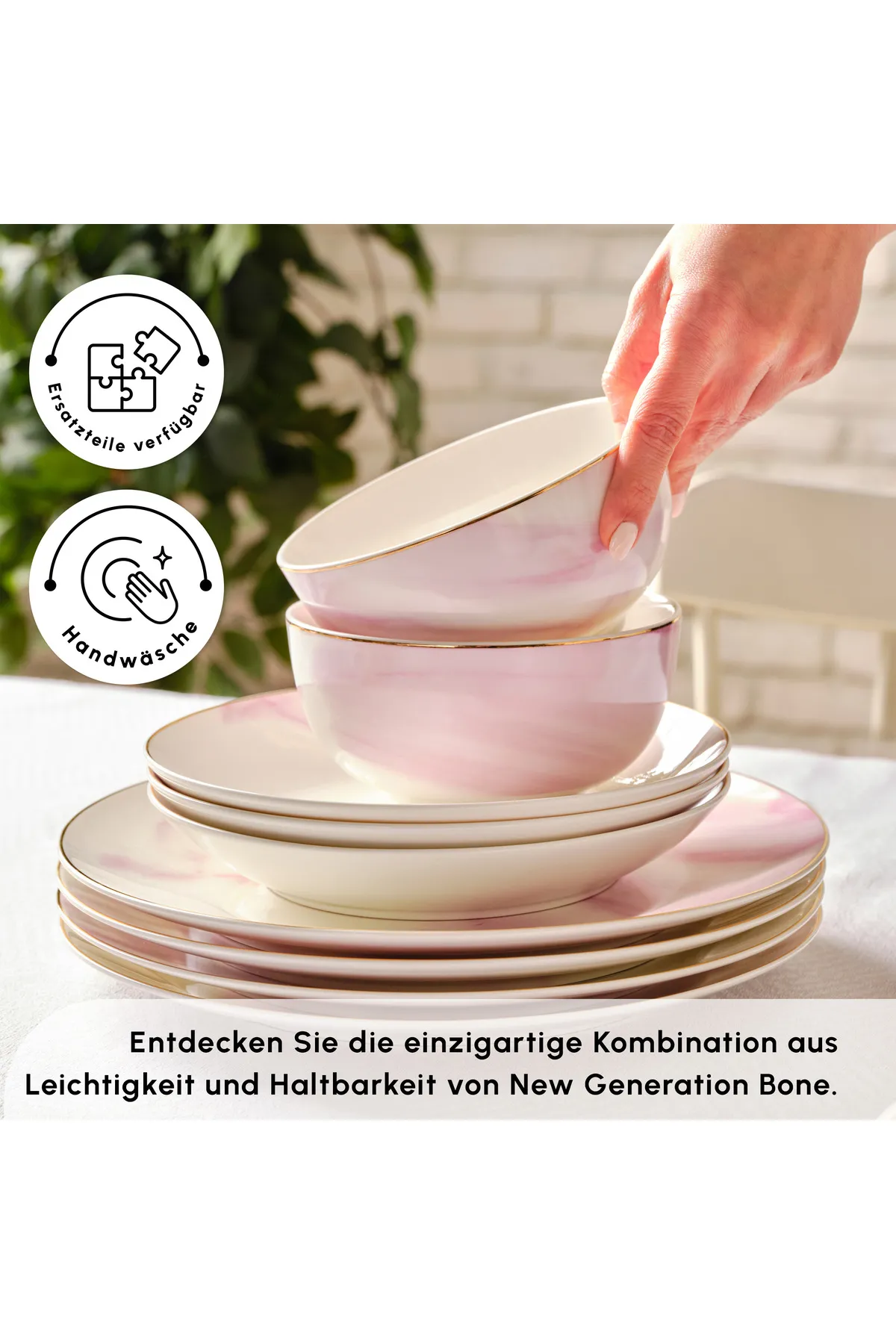 Karaca  Ria New 39-teiliges Geschirrset für 12 Personen, lila - Elegantes Porzellangeschirr mit 12 Es