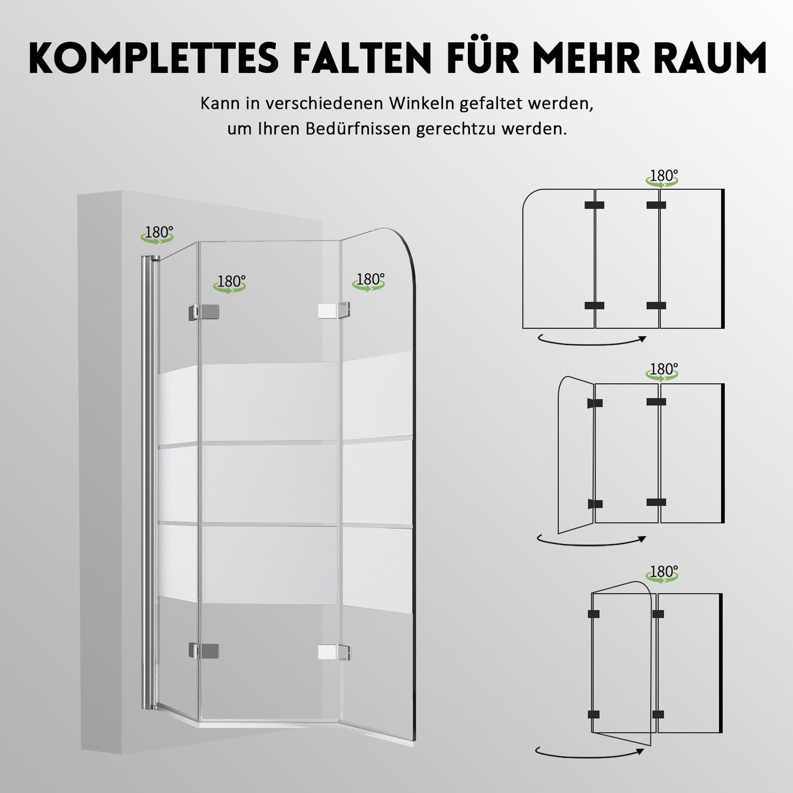 Boromal Badewannenaufsatz Duschwand für Badewanne Schwarz Faltbar 3-teilig Matt Glas Glaswand, Sicherheitsglas, (1xBadewannenabtrennung 3-teilig mit Milchglas Streifen), rechten oder linken, Duschabtrennung