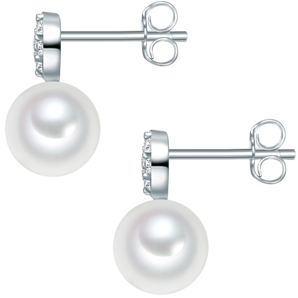 Valero Pearls Boucles doreilles Argent sterling Oxyde de zirconium (CZ) Perle de culture d'eau  Boucles d'oreilles