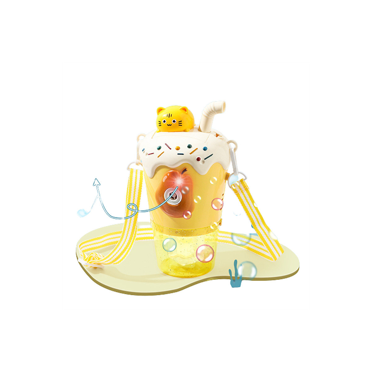 Milchteetasse Kinderblasenmaschine Kinderspielzeug im Freien Beleuchtung, Musik, automatische Seifenblasenpistole, Outdoor-Spielzeug für Kinder