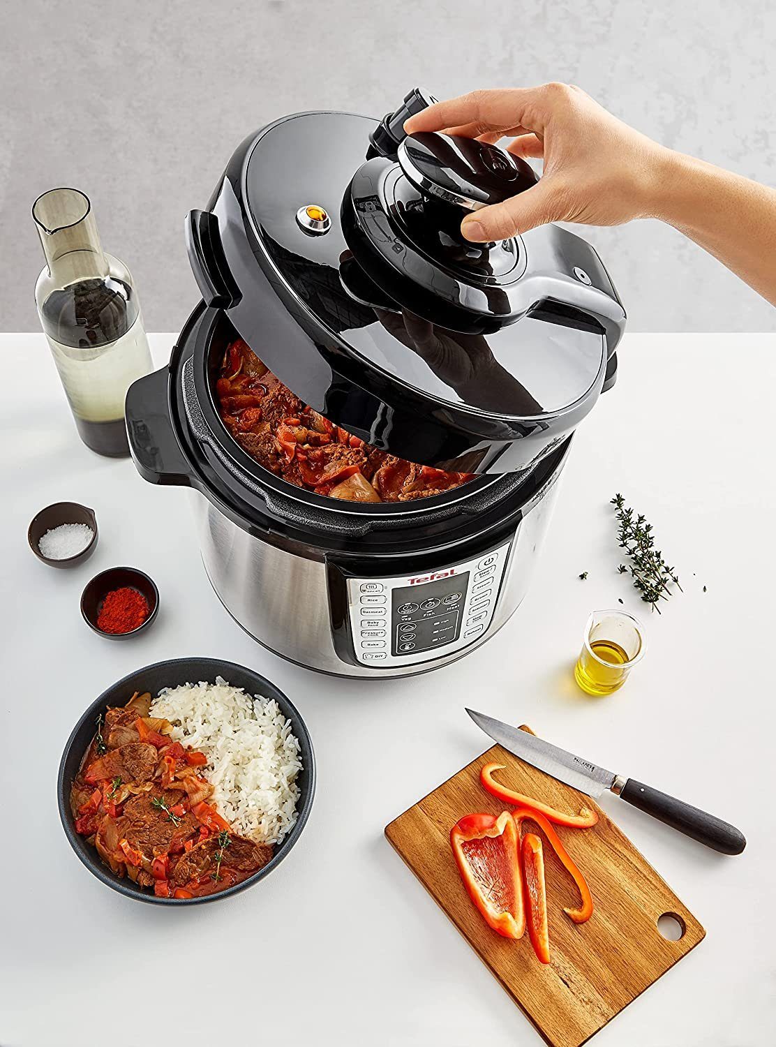 Tefal Multikocher elektrischer, 1200 W, 6,00 l Schüssel, Tefal Multikocher CY505Er, elektrischer Schnellkochtopf, 6 l Schüssel