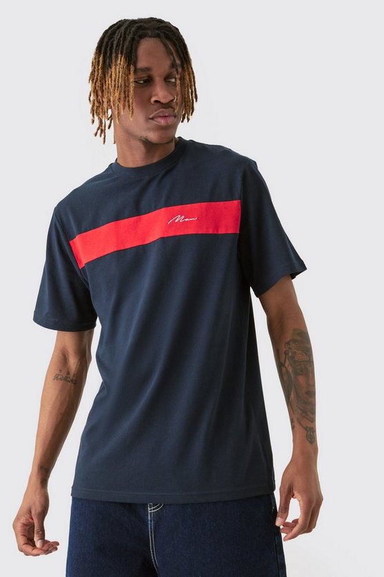 Tall dunkelblaues Colorblock T-Shirt mit Man-Schriftzug
