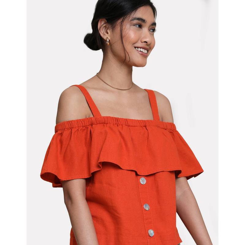 Threadbare THB Aspen Linen Bardot Top Tanktop Damen