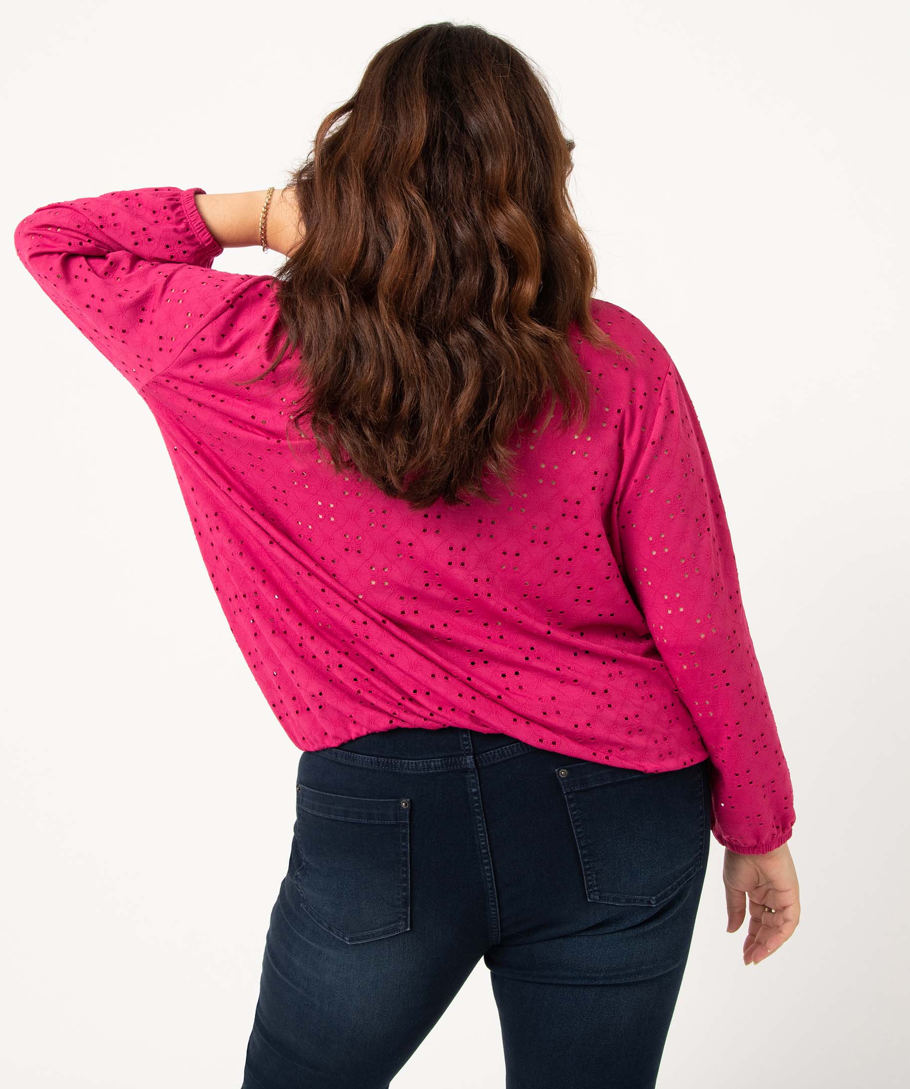 Tee-shirt femme grande taille ajouré à manches 3/4 rose | GEMO