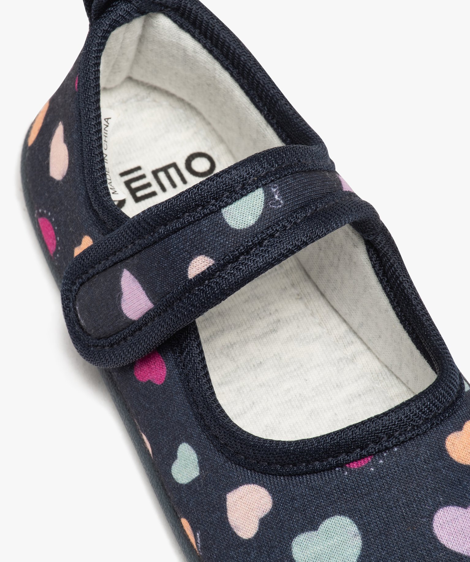 Chaussons fille ballerines en textile imprimé petits coeurs bleu | GEMO