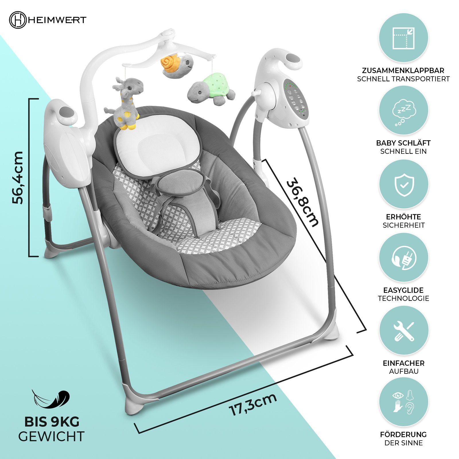 HEIMWERT Babyschaukel Babyschaukel Babywippe mit Sound elektrisch und Fernbedienung