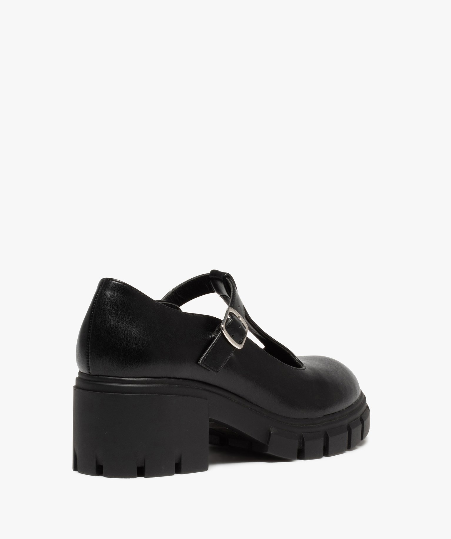 Derbies femme unis à boucle et à semelle crantée noir | GEMO