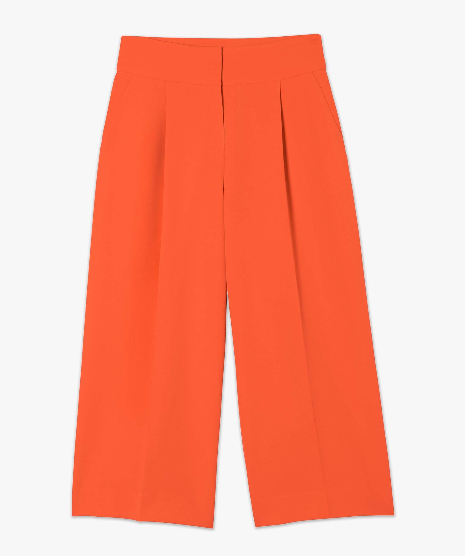 Pantacourt femme coupe large taille haute orange | GEMO