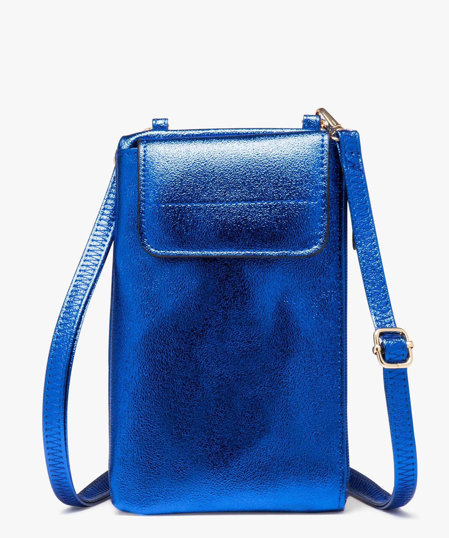 Pochette femme zippée et métallisée à bandoulière amovible bleu | GEMO