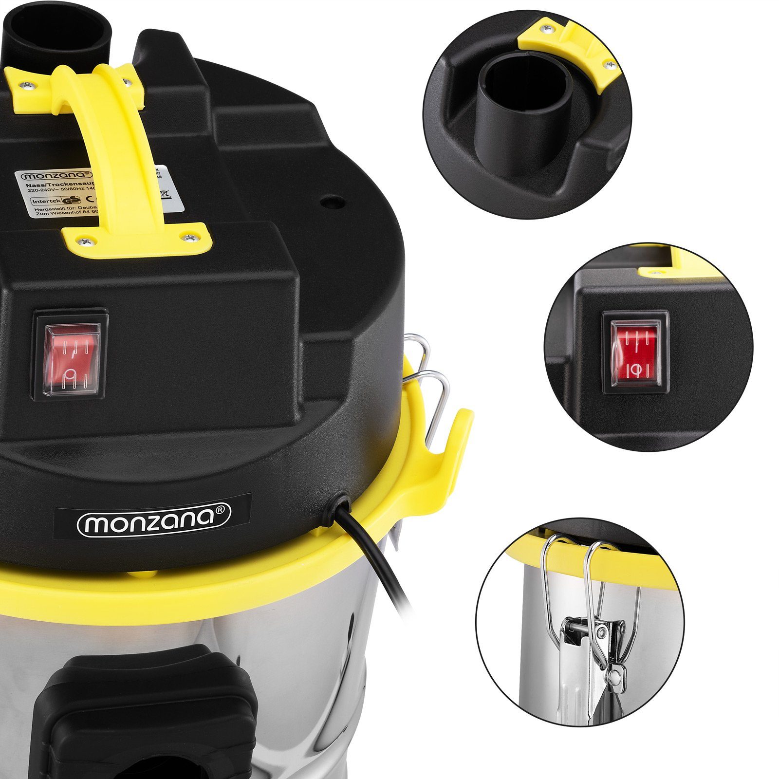 monzana Bodenstaubsauger, 1800 W, ohne Beutel, Blasfunktion 21kPa Saugleistung HEPA Filter 10m Radius Mehrzwecksauger
