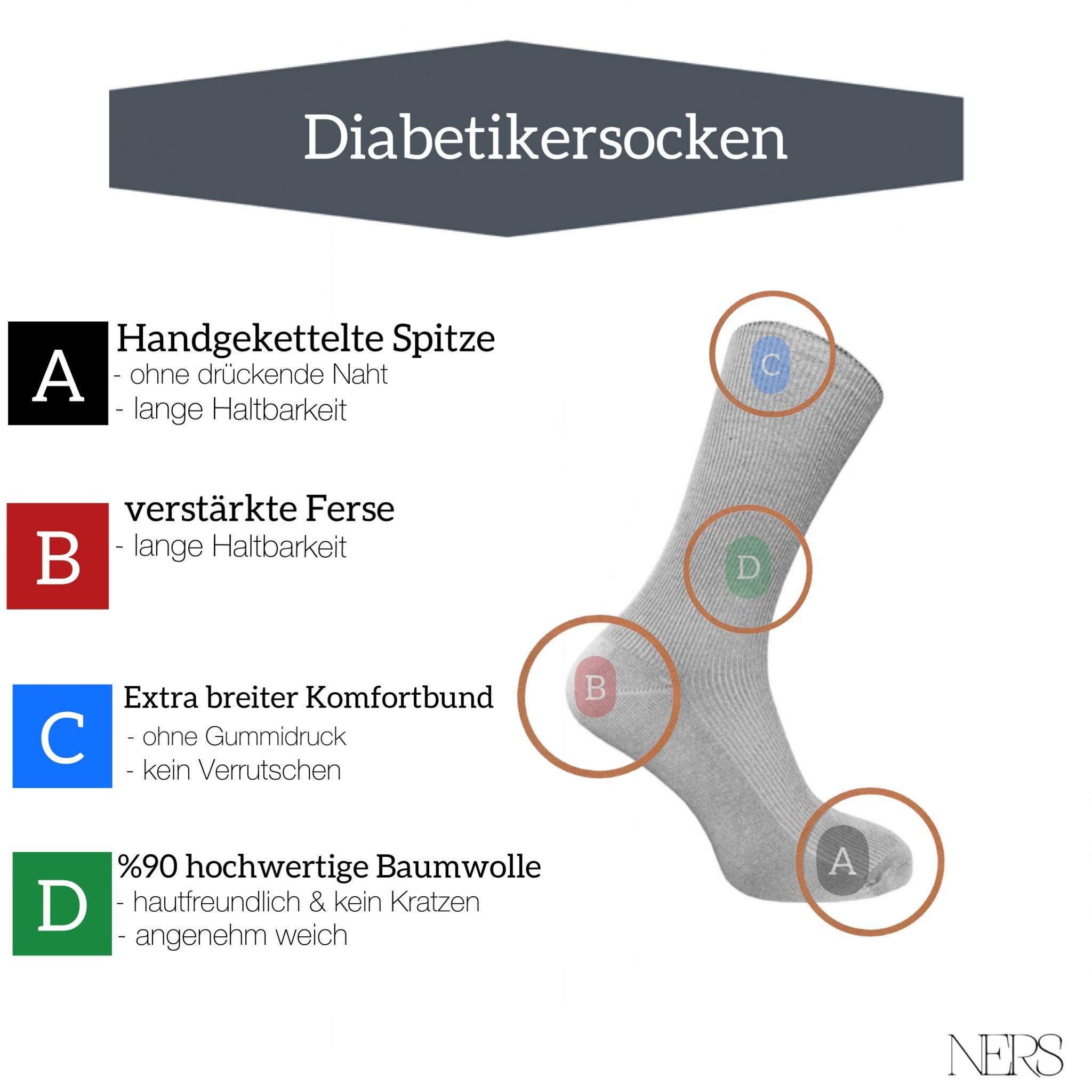 NERS Diabetikersocken für Damen und Herren ohne Gummibund, angenehm weich (9-Paar) ohne drückende Naht, hochwertige Baumwolle