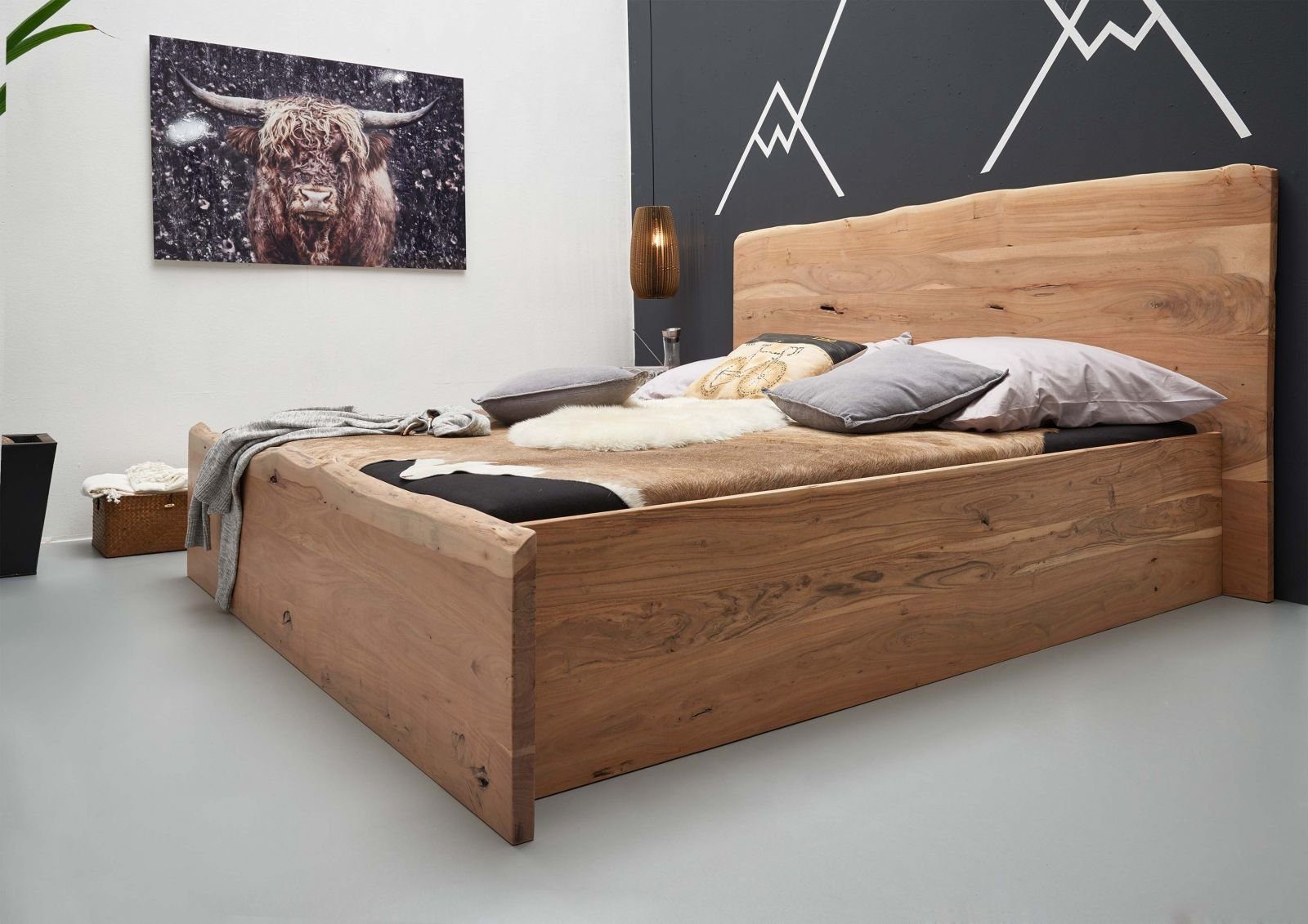 Massivmoebel24 Massivholzbett Bett Akazie 200x200x105 natur lackiert PURE ACACIA #304