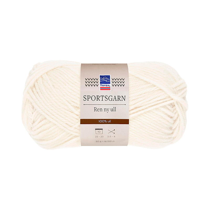 Trysil Sportsgarn ull 100% ren ny ull, hvit