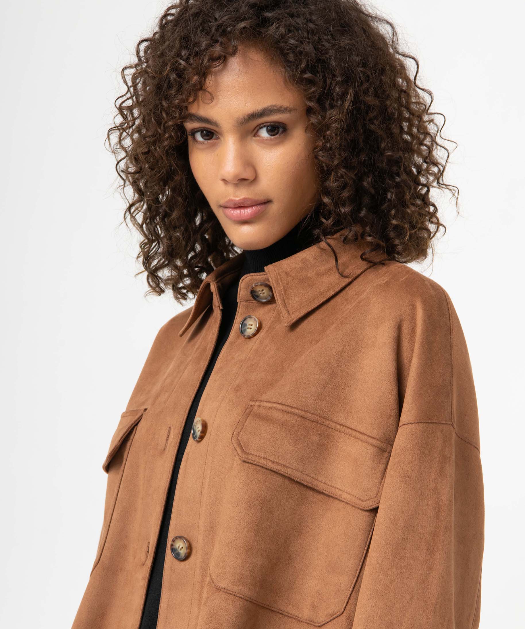 Veste femme forme chemise en suédine camel | GEMO