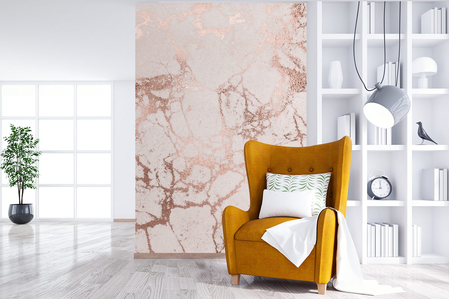 MuchoWow Fototapete Marmor - Rosa - Roségold, Matt, bedruckt, (3 St), Montagefertig Vinyl Tapete für Wohnzimmer, Wandtapete