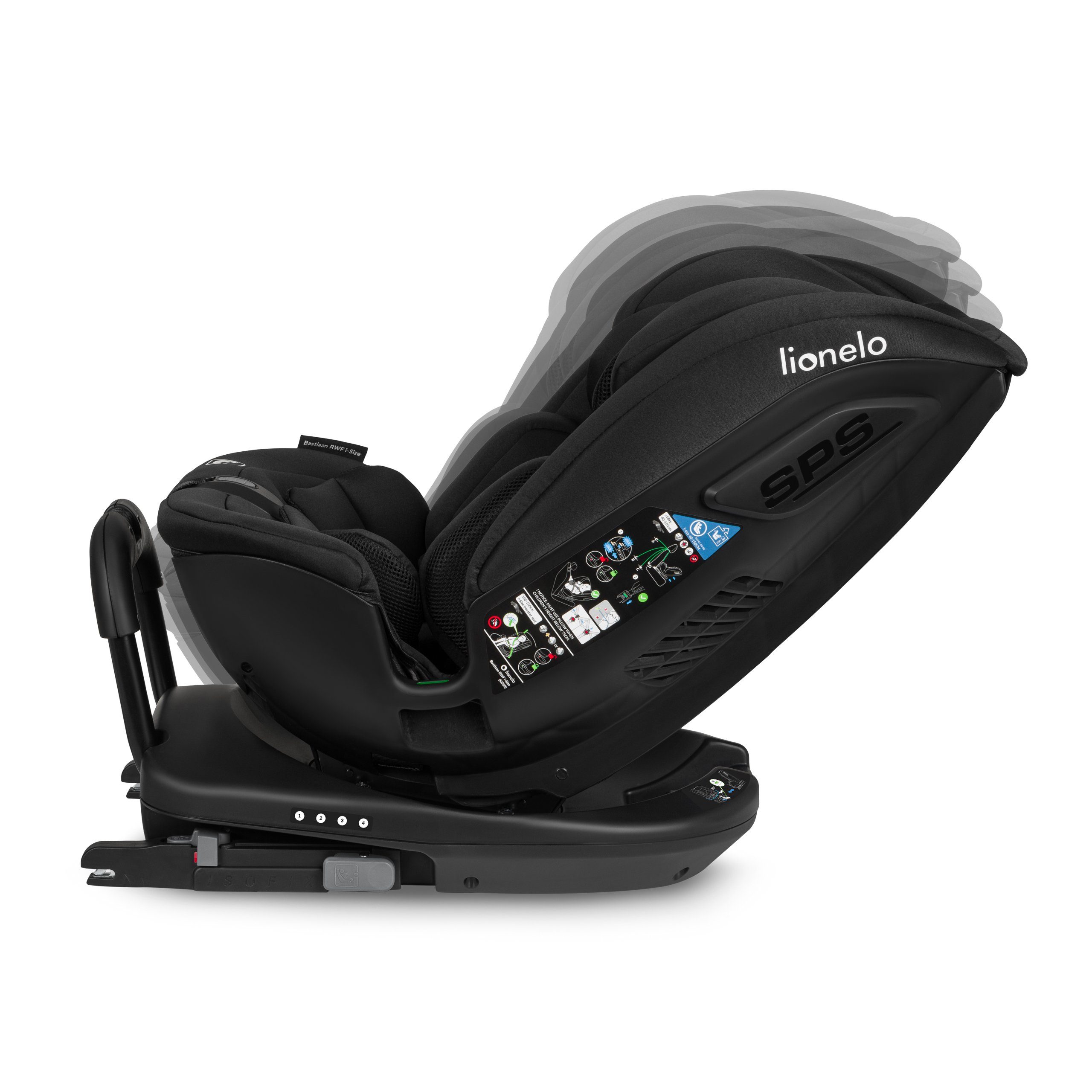 lionelo Autokindersitz Bastiaan RWF i-Size, ab: ab 0, bis: bis 150 cm (36kg), ab: 0,00 kg, bis: 36,00 kg, (Set), 4 Sitze in 1/360' drehbare Basis / ISOFIX / Top-Tether