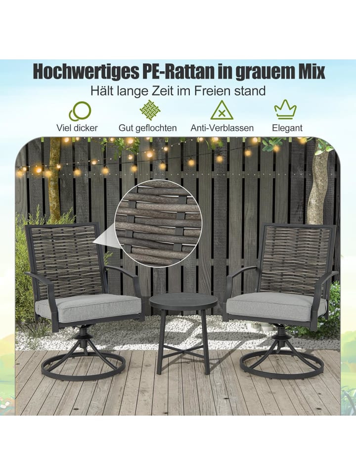 COSTWAY 3 tlg. Balkonmöbel Set mit Drehfunktion in Grau günstig kaufen onesize