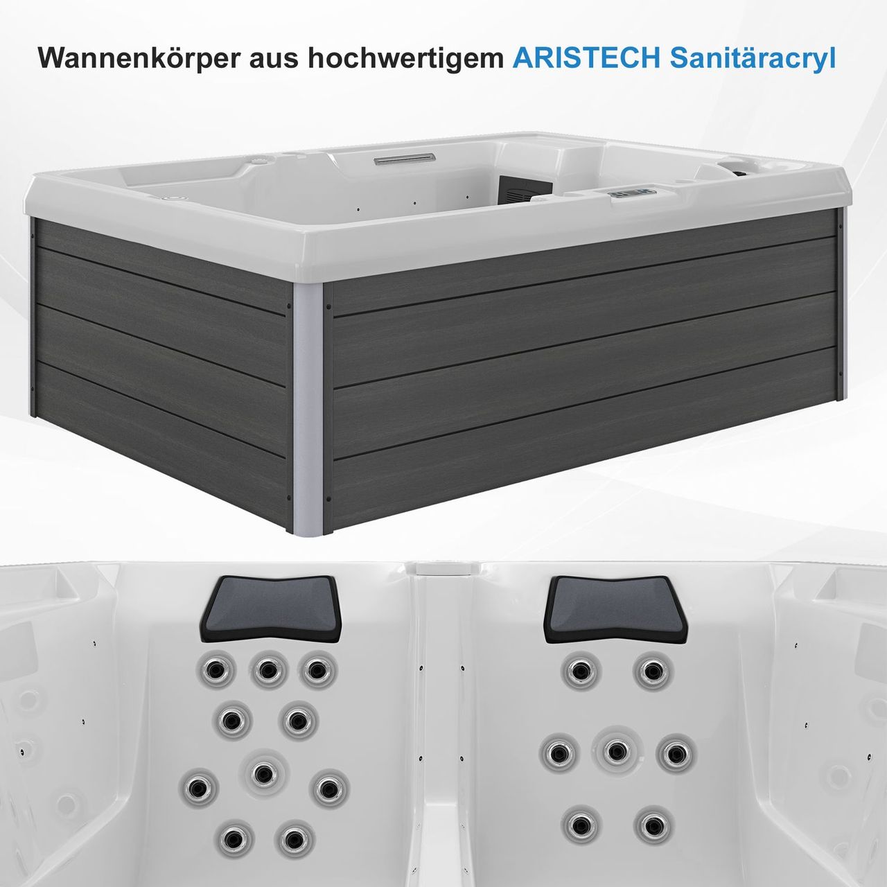TroniTechnik Outdoor Whirlpool Elba inkl. Heizung, Hydromassage, Bluetooth und Farblicht inkl. Thermoabdeckung