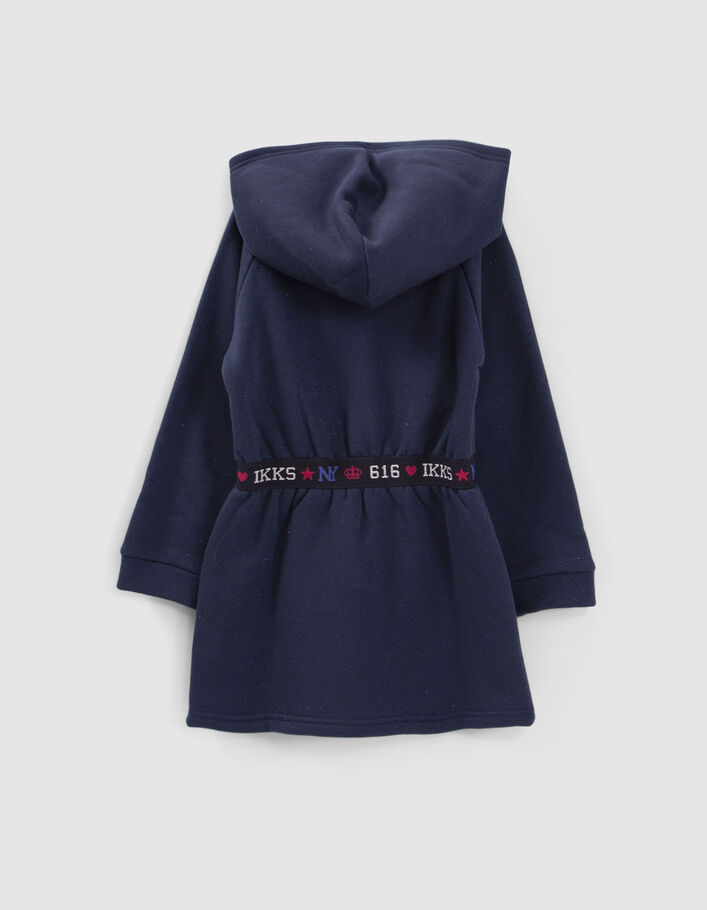 Robe sweat marine molleton pailleté à capuche fille