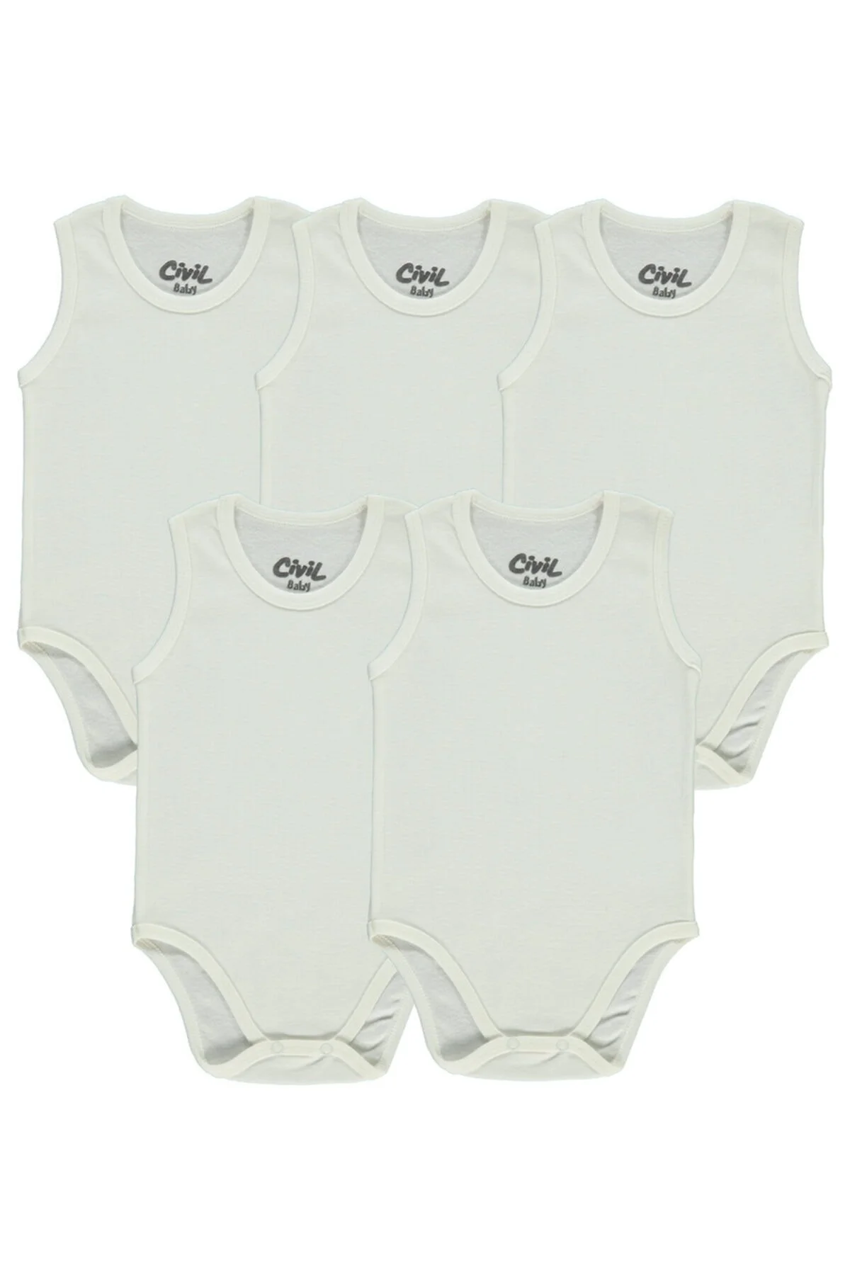 Kujju  Civil Baby Basic Gerippter Rundhalsausschnitt 5-teilig Druckknopf Badi 3-9 Monate Ecru