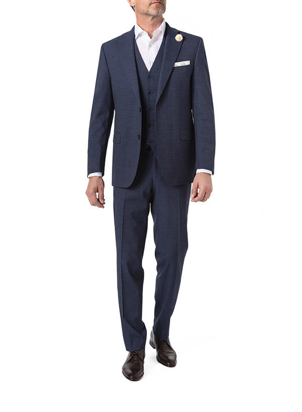 Carl Gross, Anzug mit Weste, Modern Fit, Schurwolle, blau meliert