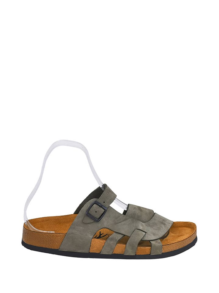 Moosefield Leder-Pantoletten in Khaki günstig kaufen